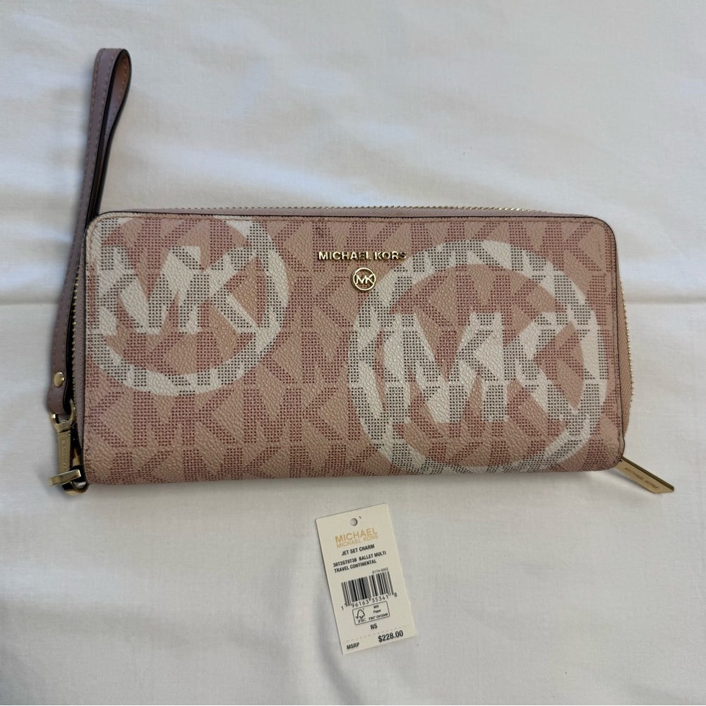 Michael Kors White and Pink Signature Wallet